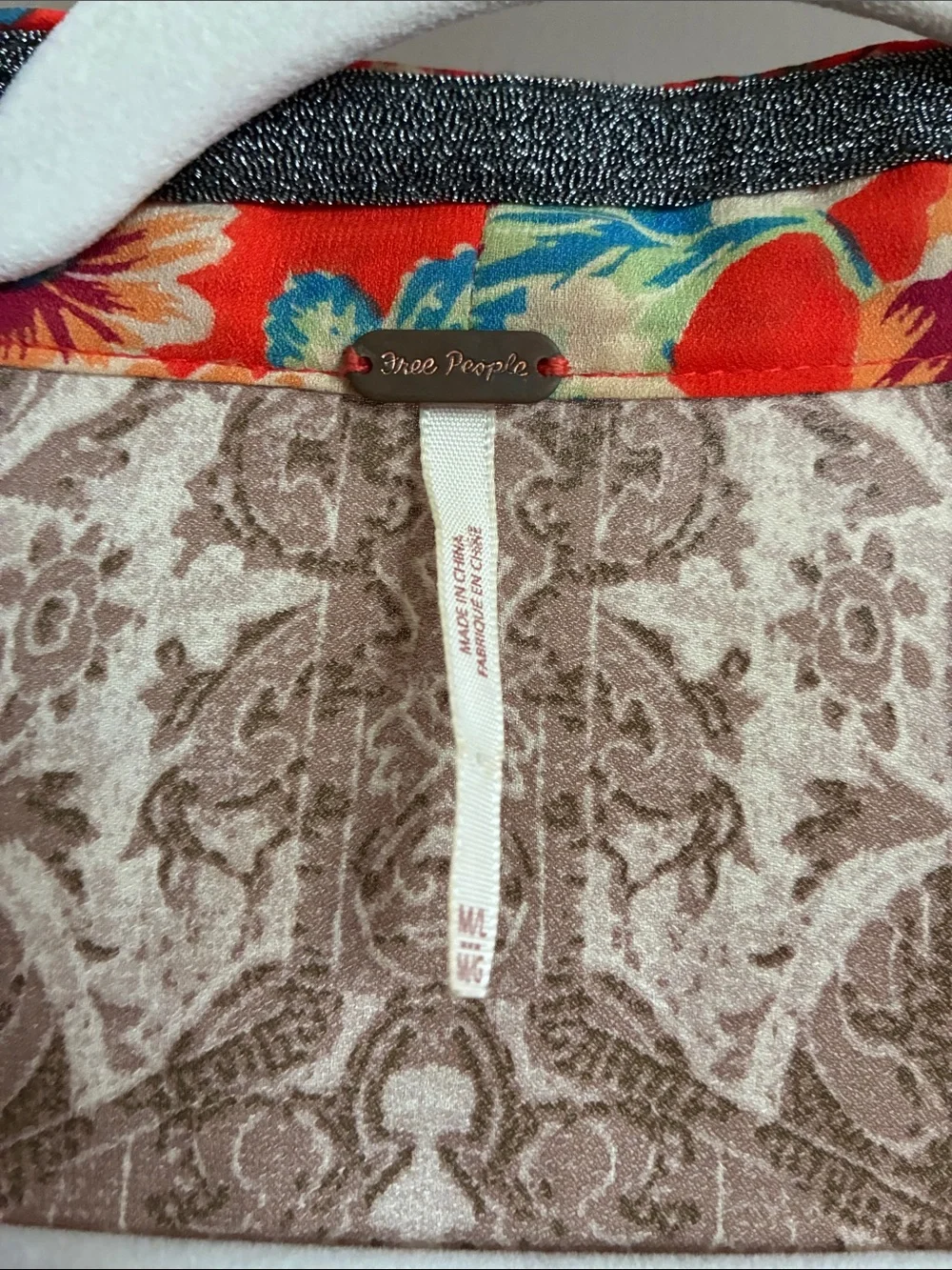Free People Wildflower Zip Front Kimono Jacket Floral Boho Red Orange Festival